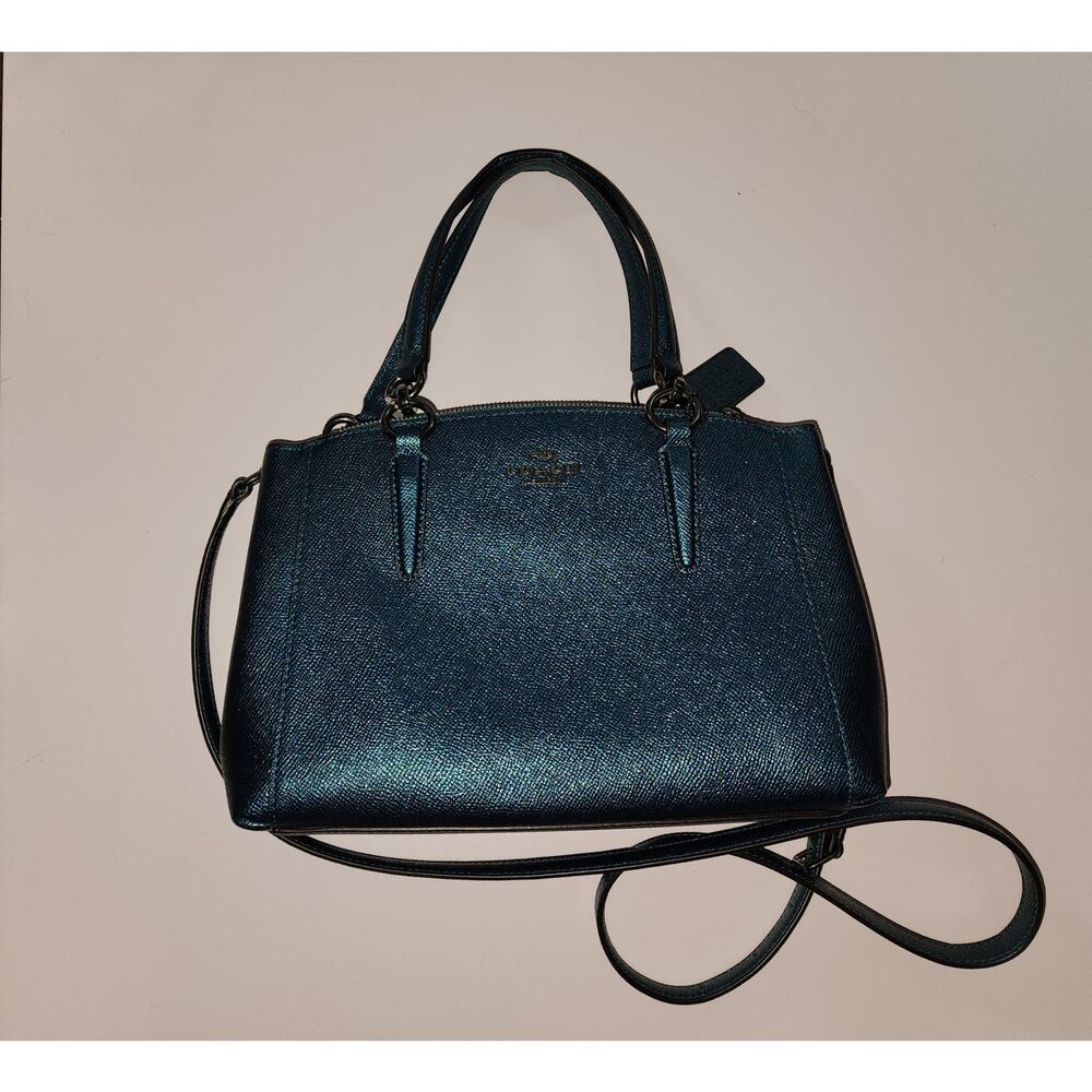 Coach Mini Christie Metallic Teal Crossgrain Purse